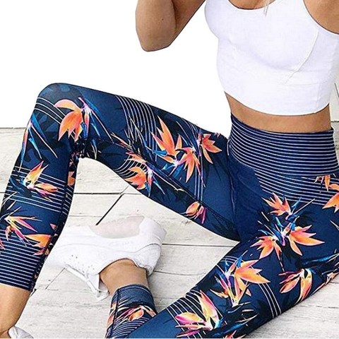 Pantalones de Yoga para mujer Fitness deporte Leggings rayas impresión elástico gimnasio entrenamiento medias S-XL pantalones para correr de talla grande ► Foto 1/5