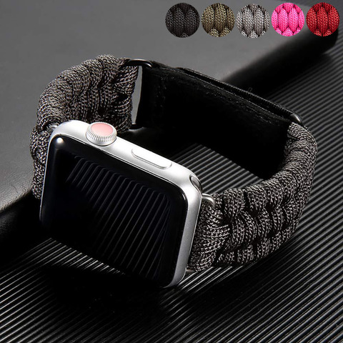 Al aire libre supervivencia cuerda correa para reloj de Apple 44mm 40mm 42mm 38mm pulsera para Iwatch 5 6 SE 4 3 De cuero deporte trenzada banda ► Foto 1/6