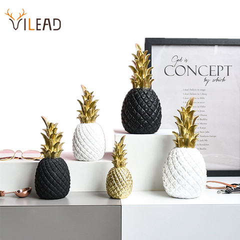 VILEAD-figuras en miniatura de piña de resina, modelos de fruta blanca y negra dorada, artesanías para decoración del hogar, 3 tamaños ► Foto 1/6