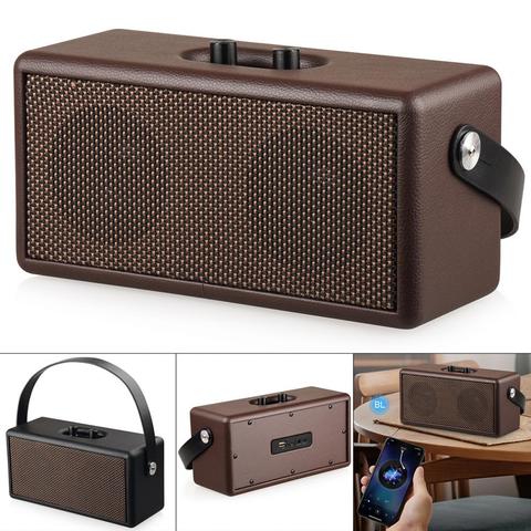 Altavoz portátil con Bluetooth y diseño Retro de madera, 16W, Color marrón y negro, sonido estéreo para acampar y bailar en las calles ► Foto 1/5