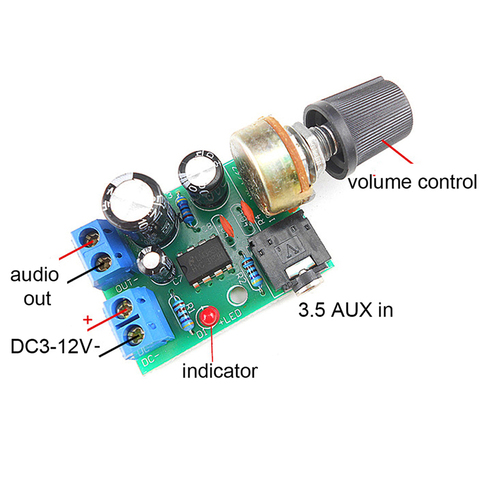 Placa de amplificador de Audio LM386, 10W, Mono, 3,5mm, CC 3-12V, Mini módulo de Control de volumen ajustable ► Foto 1/2