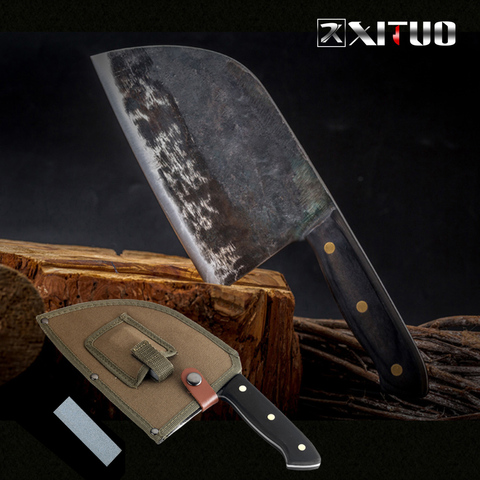 XITUO-cuchillo de Chef Tang completo, forjado a mano, acero revestido de carbono, cuchillos de cocina, filetear, cortar, cuchillo de carnicero ancho ► Foto 1/6