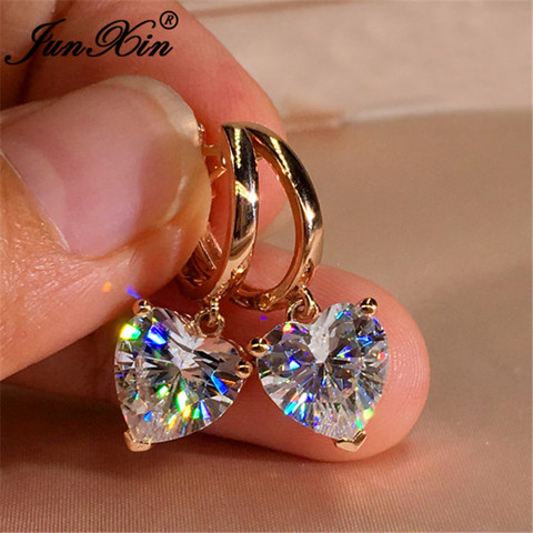 Pendientes de corazón de amor de cristal transparente para niña, 6/8MM, pendientes de aros de circón blanco oro rosa para mujer, pendiente para boda para el día de Navidad ► Foto 1/5