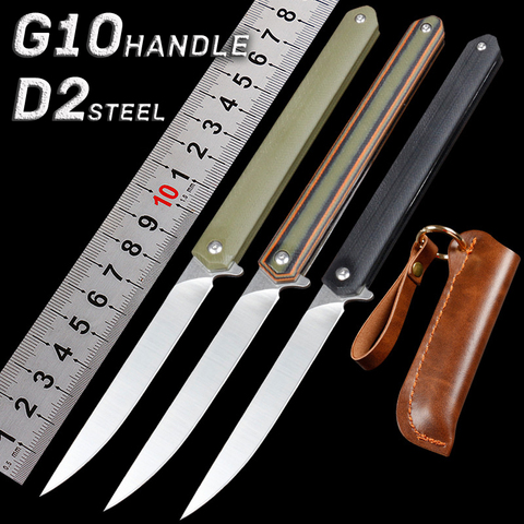 Cuchillo plegable de acero D2 de alta dureza, funda de bolsillo portátil con mango G10, cuchillo plegable para acampar y cazar ► Foto 1/6