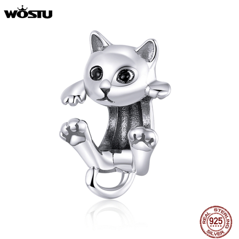 WOSTU-abalorios de plata de ley 925 con diseño de gato y gatito, Charms para pulsera customizable, para mujeres ► Foto 1/6