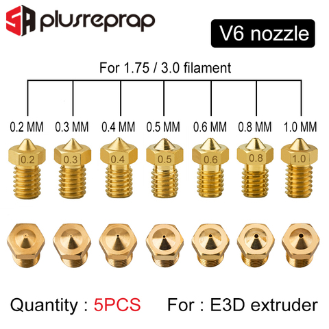 5 uds E3DV6 roscado boquilla de latón 0,2, 0,3, 0,4, 0,5, 0,6, 0,8, 1,0mm para 1,75 o 3,0mm filamento V5 V6 salida Hotend extrusora 3D impresora ► Foto 1/5