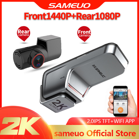 Sameuo-Cámara de salpicadero dvr para coche, doble lente, full hd, 1080p, triple cámara de salpicadero, dual hd, 1080p, frontal y trasera, wifi integrado, grabadora de voz 1000 ► Foto 1/6