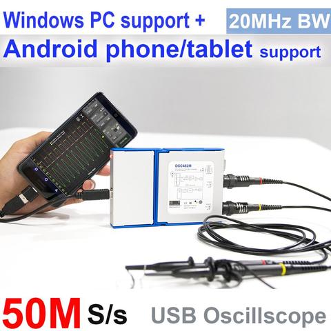 Lote USB/ordenador osciloscopio OSC482M, tasa de muestreo de 50 MS/s, ancho de banda de 20 MHz, para automóviles, aficionados, estudiantes, ingenieros ► Foto 1/6