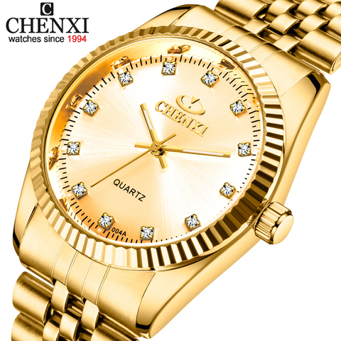 Hombres de la moda del reloj de oro llena de oro nuevo reloj de oro de cuarzo de acero inoxidable relojes reloj de pulsera al por mayor chenxi reloj de oro los hombres ► Foto 1/6