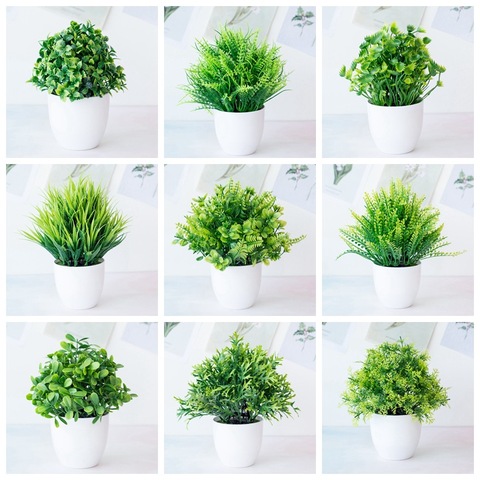 Planta Bonsai artificial, árbol pequeño con maceta y hojas verdes, para decoración del hogar, 1 unidad ► Foto 1/6