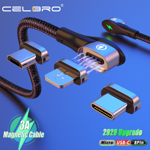 Cable magnético de 3A y 90 grados, Cable de carga rápida Usb C QC3.0, Micro Usb tipo C, Cabo de carga magnética de 2m para Samsung Note 20 S20 ► Foto 1/6