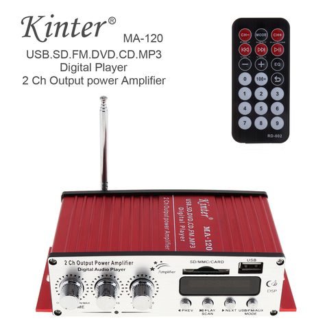 Kinter MA-120 12V 2CH amplificador de potencia de coche de alta fidelidad Radio FM reproductor de música estéreo soporte USB SD entrada de DVD MP3 para motocicleta de coche ► Foto 1/1