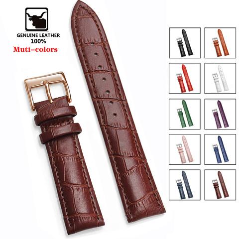 Correas de cuero genuino para reloj, 12/14/16/18/19/20/22/24mm, hebilla de acero, correa de alta calidad para pulsera y herramienta ► Foto 1/6