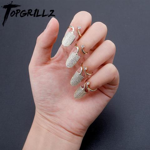 TOPGRILLZ-Anillo de uñas de alta calidad para mujer, anillo de Color dorado con diamantes AAA, Micro pavé, ajustable, joyería de Hip Hop, regalo para mujer 2022 ► Foto 1/6