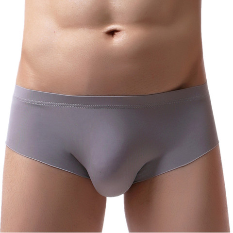 Ropa interior Sexy sin costuras para hombre, bragas de seda fría, Calzoncillos sólidos de tiro medio, bolsa convexa en U, Cueca, Calzoncillos S-XL ► Foto 1/6