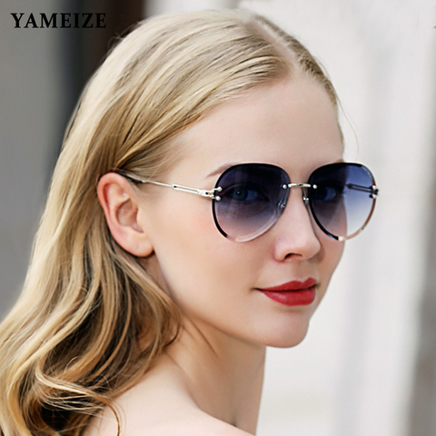 YAMEIZE-Gafas de sol Retro ovaladas sin marco para mujer, lentes de corte gradiente sin marco, clásicas, Vintage, para mujer ► Foto 1/6