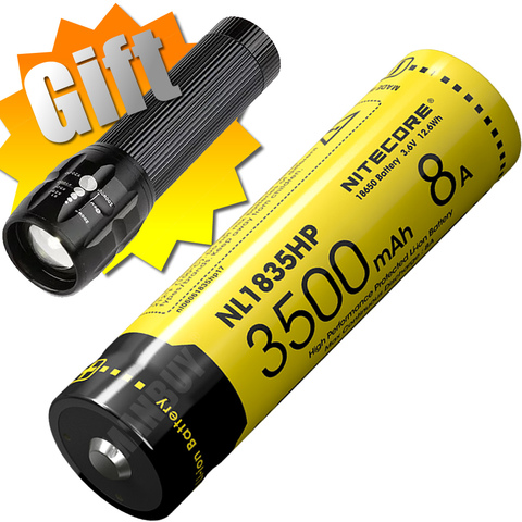 2022 Nitecore NL1835HP de alto rendimiento de 18650 de 3500 mAh 3,6 V 12.6Wh 8A protegido Li-Ion botón superior de la batería para dispositivos de alto consumo ► Foto 1/6