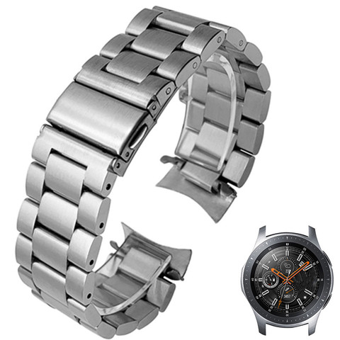 HQ-correa de reloj de acero inoxidable para Samsung Galaxy Watch, banda deportiva de SM-R800 de 46mm con extremo curvo, pulsera de plata y negro ► Foto 1/6