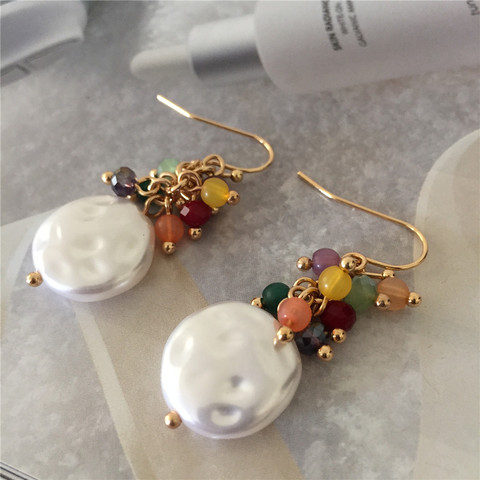 Pendientes largos de perla simulada para mujer, joyería coreana, aretes de Color dorado ► Foto 1/6