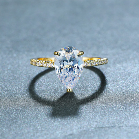 Anillo de piedra de cristal blanco femenino clásico, anillos de boda finos de oro minimalistas para mujeres, anillo de compromiso de gota de agua nupcial bonito ► Foto 1/6