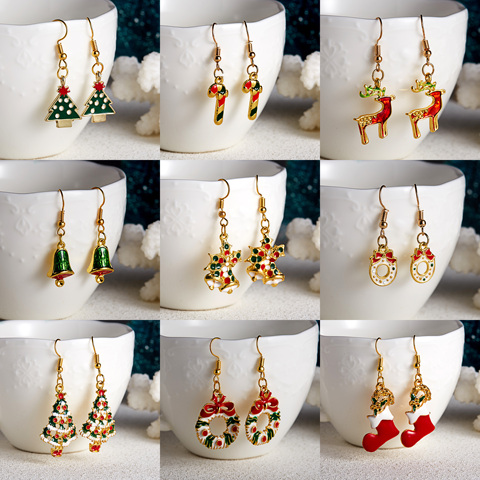 Pendientes de Navidad, adorno colgante de árbol de Navidad, pendientes de antílope, botas de Papá Noel, pendientes, accesorios de joyería ► Foto 1/6