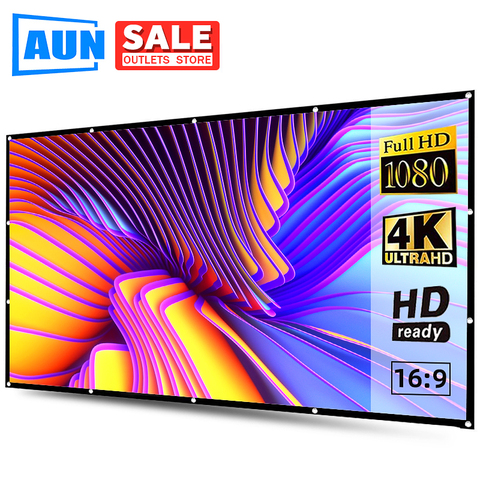 AUN pantalla proyector 133/120/100/60 pulgadas, 16:9, Plegable, portátil, Material de tela blanca para proyector 4K Full HD ► Foto 1/6