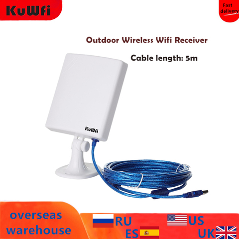 KuWfi, receptor Wifi de 150Mbps, antena AP suave de alta ganancia 14dBi, Cable de 5m, adaptador USB, alta potencia, para exteriores, de largo alcance a prueba de agua ► Foto 1/6