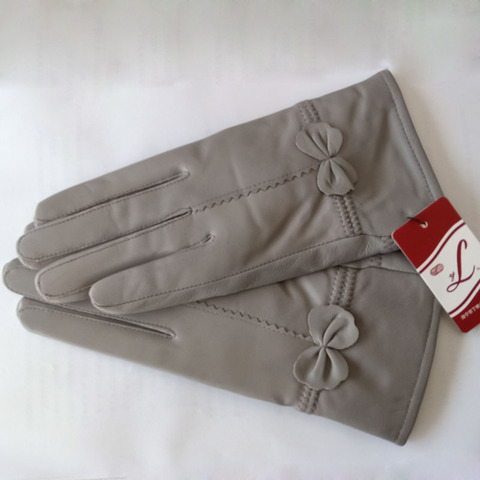 Guante de invierno de cuero genuino para mujer, guantes de cuero de oveja Real para niña, guantes de moda para conducir para mujer, guantes forrados de lana de lujo ► Foto 1/6