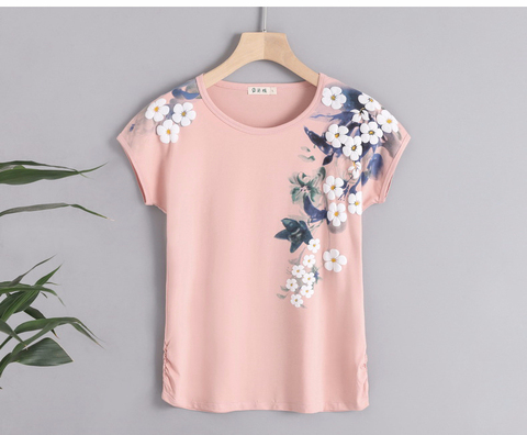 Camiseta de algodón con estampado floral para mujer, tops de verano de 4XL, camisetas gráficas de manga corta, Camiseta de cuello redondo, camiseta de mujer 2022 ► Foto 1/6