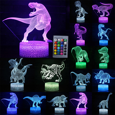 Regalo de Navidad para niños, luz de noche LED 3D con Control remoto y táctil, Serie de dinosaurios, cambio de colores, lámpara LED para mesa de escritorio, decoración del hogar D30, 7/16 ► Foto 1/6