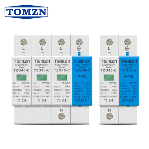 Protector contra sobretensión para el hogar AC SPD Din rail 1P + NPE 3P + NPE 50KA T1 T2 385V 255V ► Foto 1/6