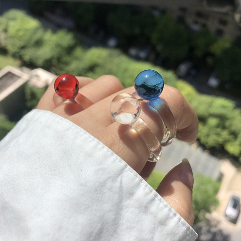 FFLACELL-Anillos acrílicos transparentes coloridos para mujer y niña, anillos con bolas geométricas de cristal, regalos de joyería y anillos para moda de Corea ► Foto 1/6