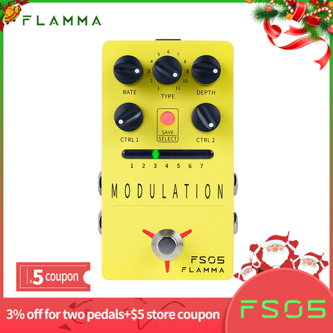 FLAMMA-Pedal de modulación FS05, Pedal de efectos de guitarra Digital estéreo con 11 efectos de modulación y 7 ranuras preestablecidas, Bypass verdadero ► Foto 1/6