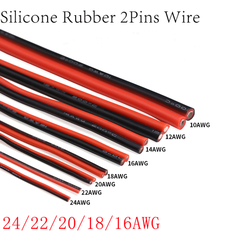 Cable eléctrico de cobre y goma de silicona, 1M, 16, 18, 20, 22, 24AWG, 2 pines, Ultra suave, color negro y rojo, Conector de lámpara de iluminación LED DIY ► Foto 1/4