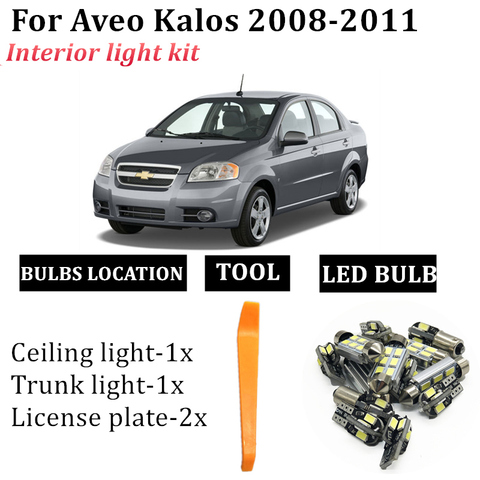 Para Chevrolet Aveo Kalos T200 T250 T255 2008-2011 bombillas LED de coche Kit de Interior lámparas de lectura de cúpula maletero accesorios de luz ► Foto 1/6