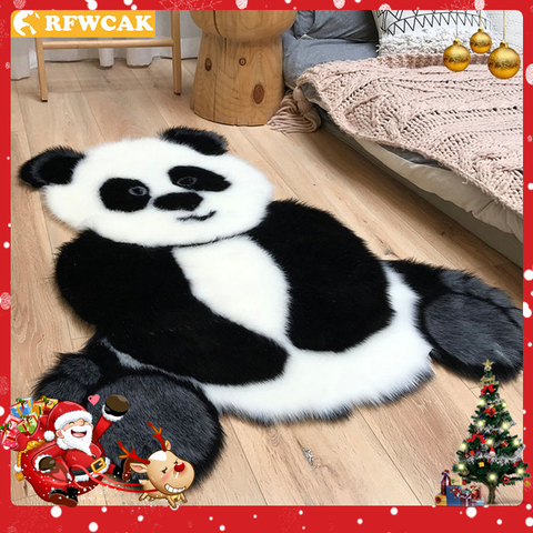 Alfombra peluda con patrón de Panda para sala de estar, Tapete de piel sintética con forma de Animal para decoración de habitación de niños ► Foto 1/6