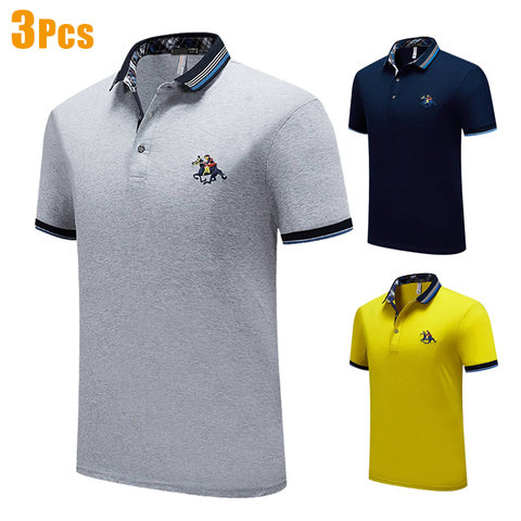 Polo clásico informal de algodón para hombre, camisetas de manga corta bordadas a la moda, 3 unids/lote, novedad de verano, 2022 ► Foto 1/6