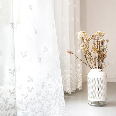Cortinas para sala de estar con bordado de flores blancas, elegantes pantallas para balcón de la cocina, hilo sólido blanco M242Y ► Foto 1/6