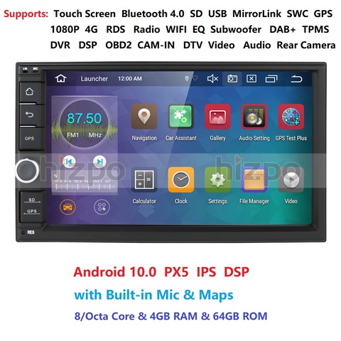 Navegador GPS multimedia con pantalla IPS de 7 pulgadas y radio, autorradio universal para coche con 4GB de RAM y 64GB de ROM, procesador Octa-Core, sistema operativo Android 10.0, DSP, 2 DIN (doble), DAB y OBD2 ► Foto 1/6