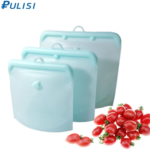 3 unids/pack reutilizable de silicona bolsa de almacenamiento 1500ml 1000ml 500ml a prueba de fugas contenedores reutilizables fresca de alimentos bolsa de congelador bolsa merienda ► Foto 1/6