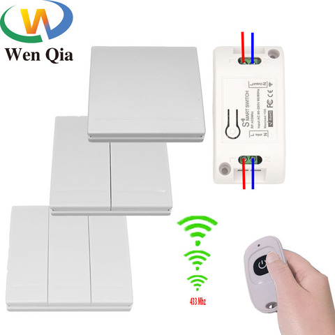 Wenqia, interruptor de 433Mhz, mando a distancia inalámbrico Universal, AC 220V, 10AMP, 1Ch, transmisor de receptor de relé RF para lámpara LED/de luz/de ventilador ► Foto 1/6