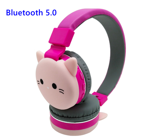 Gato Rosa bonito auriculares inalámbricos con bluetooth Tarjeta de calidad chico auriculares chica Casco musical juego auriculares niño regalo de Navidad ► Foto 1/6