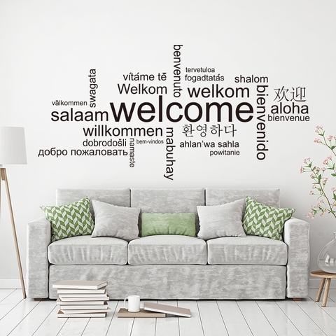 Pegatina de pared de bienvenida en diferentes idiomas para sala de estar, pegatina de palabra para pared, vinilo, murales, Z369 ► Foto 1/6