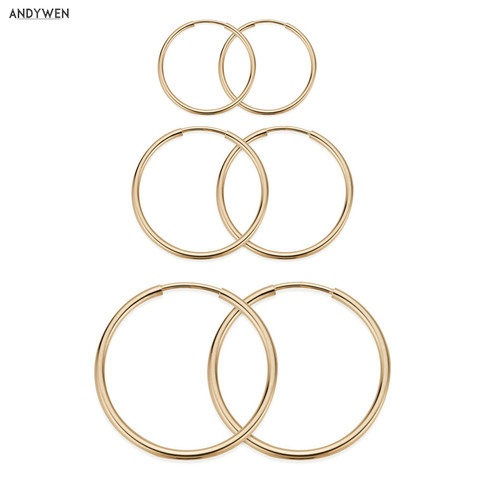 ANDYWEN oro de Plata de Ley 925 diferentes círculo Slim aros pendiente grande bucles Rock gancho de estilo Clasp Piercing largos, pendientes de la joyería ► Foto 1/6