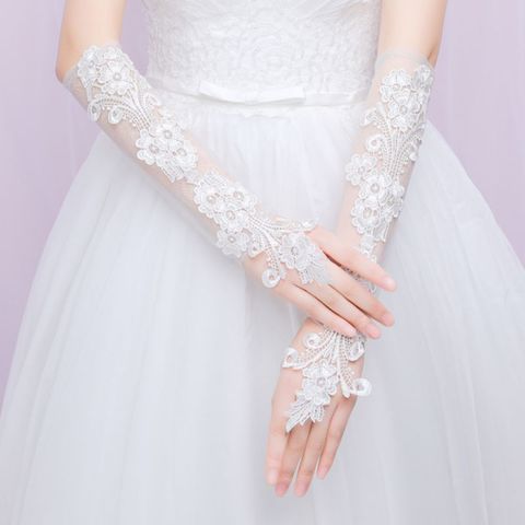 Guantes largos de encaje Floral bordado dulce malla transparente boda paseo nupcial manoplas ► Foto 1/6