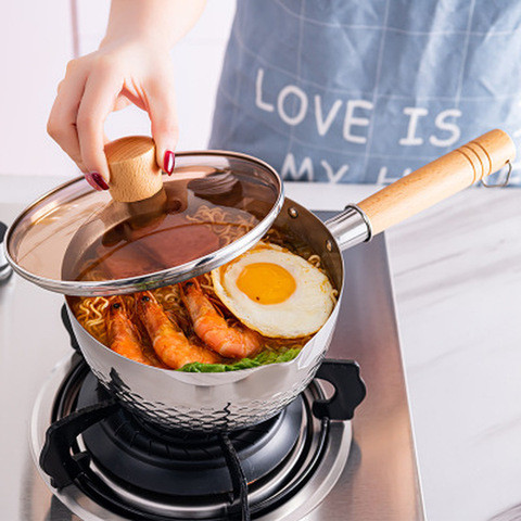 Sartén antiadherente de acero inoxidable 304 para la nieve, utensilio de cocina japonés de 20cm con un solo Mango para Fideos para cocinar, olla de leche, suministros para el hogar ► Foto 1/6