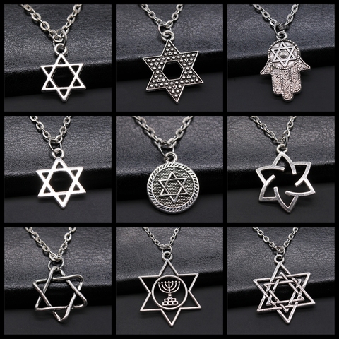 Colgante con estrella de David collar joya de Israel collares de cadena de las mujeres de los hombres Judaica Color de plata antiguo joyería judía ► Foto 1/1