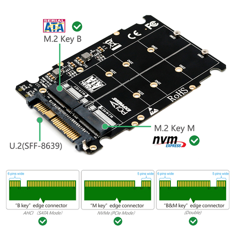 Adaptador de SSD M.2 a U.2, convertidor de SFF-8639 NVMe y SATA-Bus NGFF SSD a PCI-e U.2, para ordenador de escritorio ► Foto 1/6