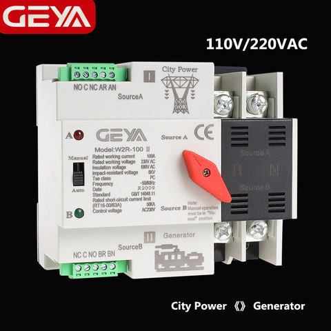 GEYA Mini ATS 2P Interruptor de Transferencia Automática eléctrico interruptores selectores interruptor de alimentación doble ATS 16A 20A 25A 32A 40A 50A 63A 100A ► Foto 1/6