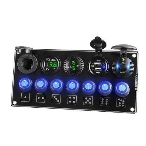 Panel de interruptor basculante de 7 entradas QC3.0 y PD, voltímetro de carga rápida, impermeable, USB, accesorios de cargador para coches, camiones, barcos y autocaravanas ► Foto 1/6